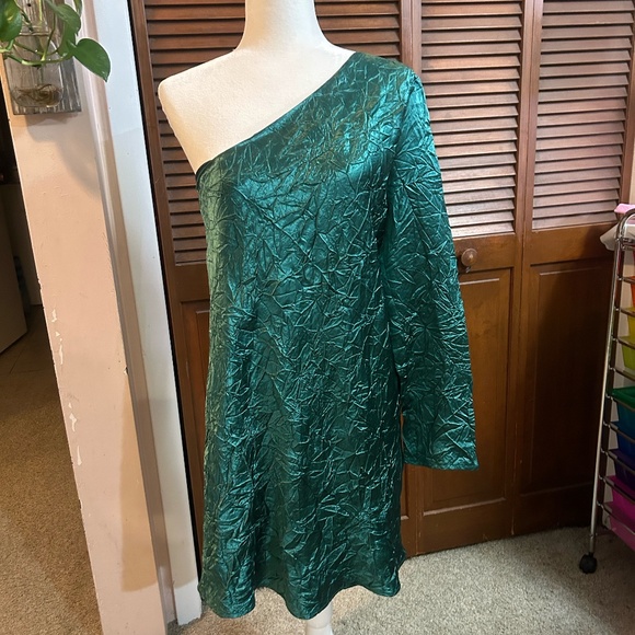 Free People Third Form Running Water Crinkle Satin Dress in Emerald - Picture 2 of 10